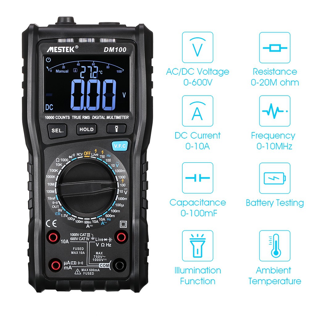 MESTEK DM100 Digital Multimeter Tester AC DC Voltage Current ...