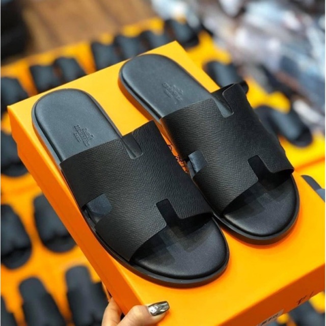 Men's Leather Sandals With Horizontal Straps Thin Soles Singing Letters ...