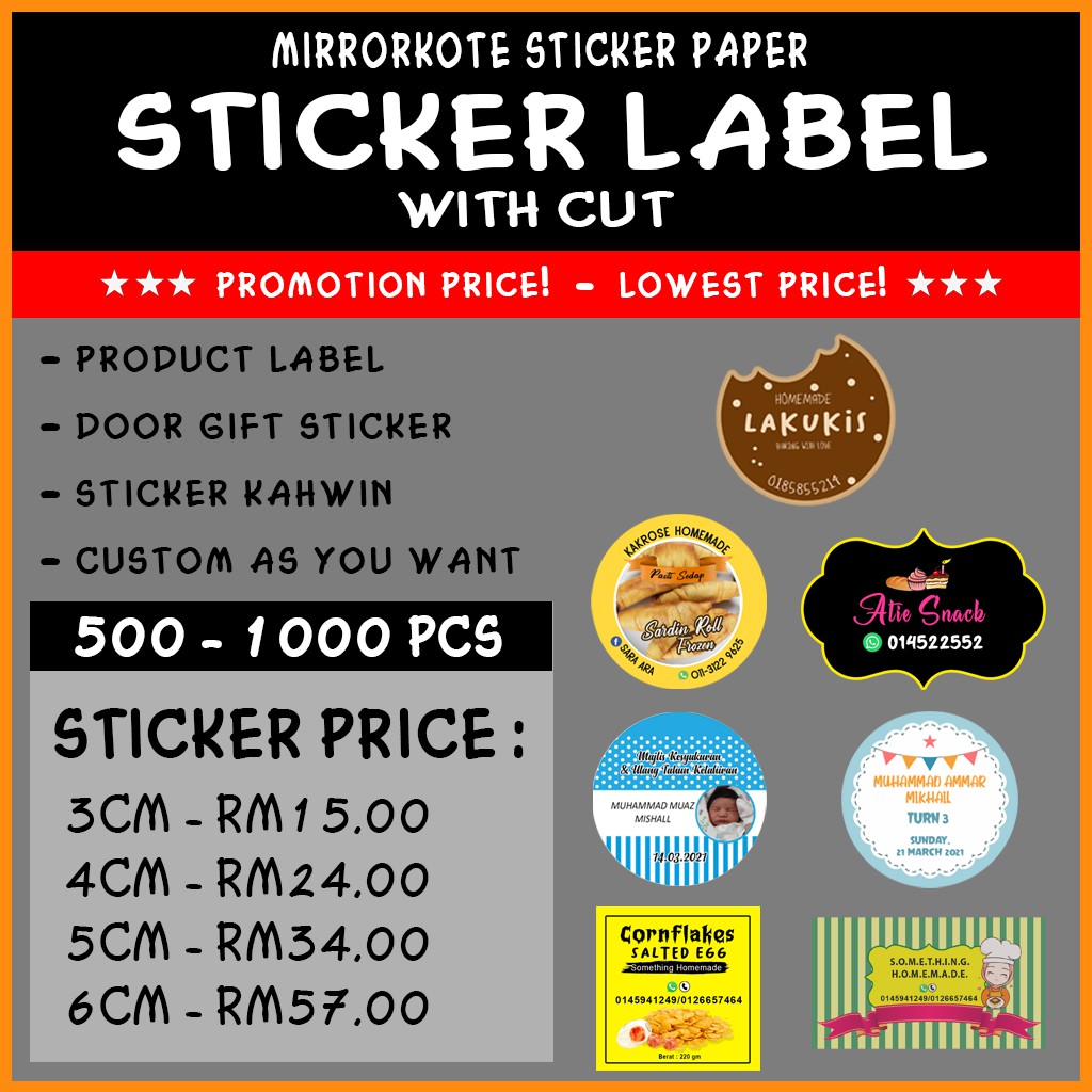 Sticker Label Murah Full Color Printing 500pcs - 1000pcs | 3cm, 4cm ...