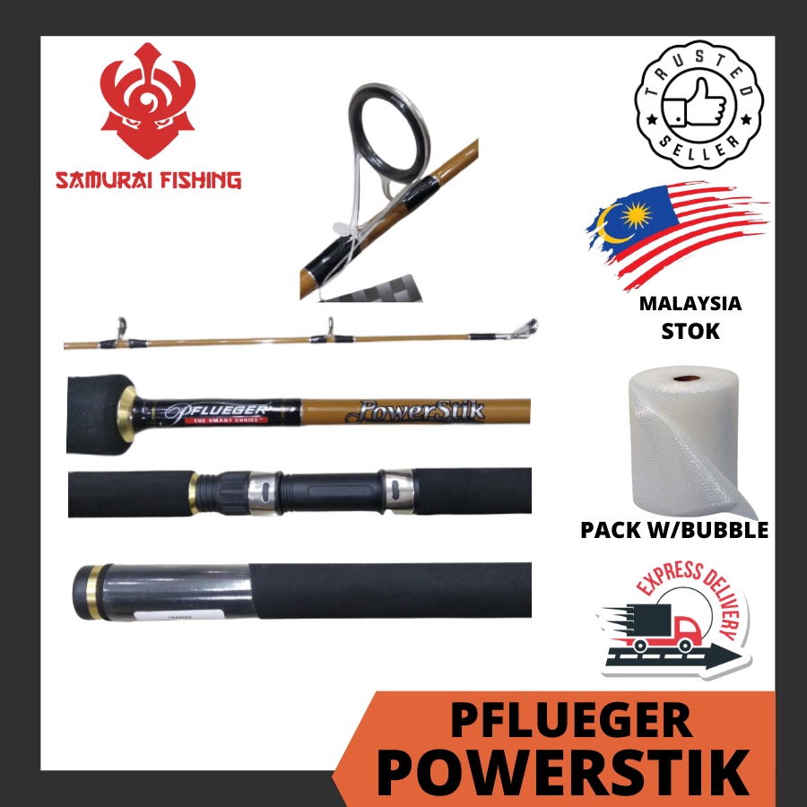 SAMURAI- PFLUEGER Powerstik Fishing Rod 5' 5'6 6' 6'6 7' 8' Feet Heavy/Xtra  Heavy Action Spinning Rod Joran Pancing