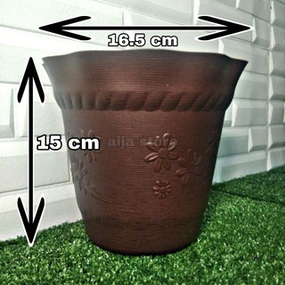 Pasu Bunga Plastik / Flowers Pot - Pasu Bunga Coklat Bercorak Cantik