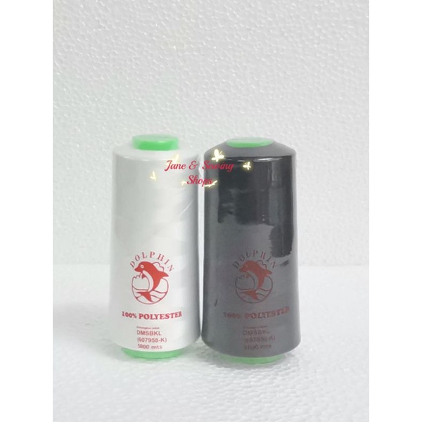 Dolphin Benang Jahit Tepi Putih dan Hitam 100g / Polyester Thread (1PC ...