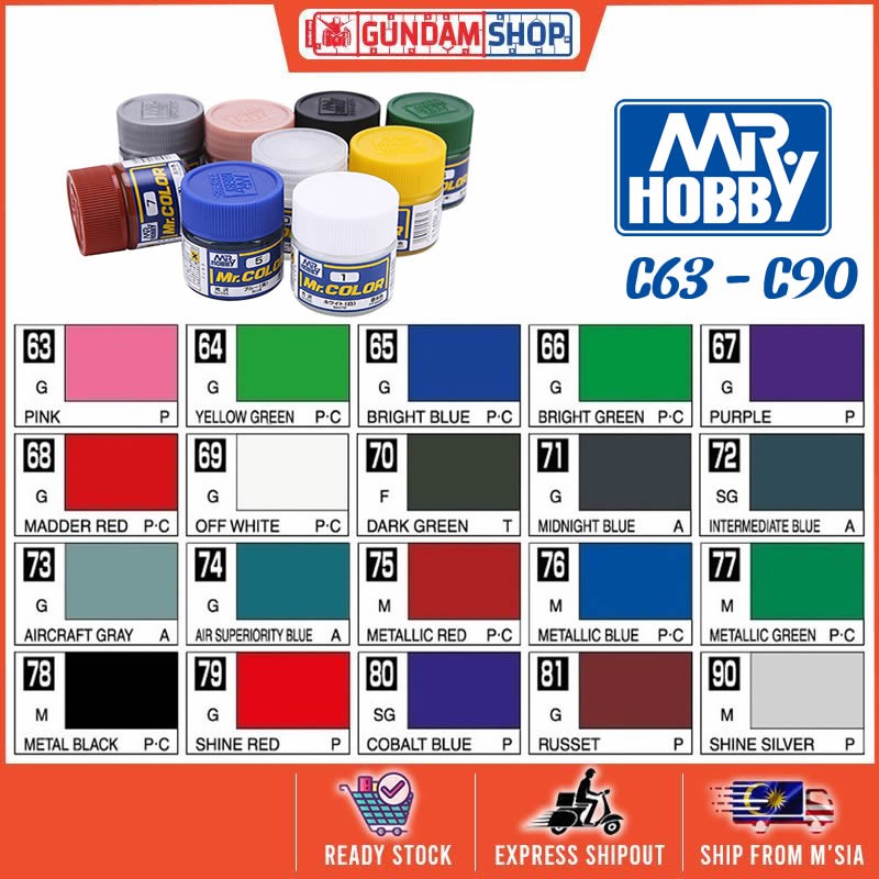 Mr.Hobby Mr. Color Lacquer Paint C63C90 Pink YellowGreen BrightBlue