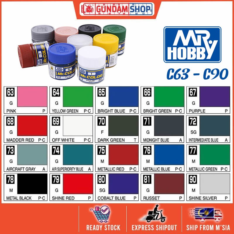 Mr.Hobby Mr. Color Lacquer Paint C63-C90 Pink YellowGreen BrightBlue ...