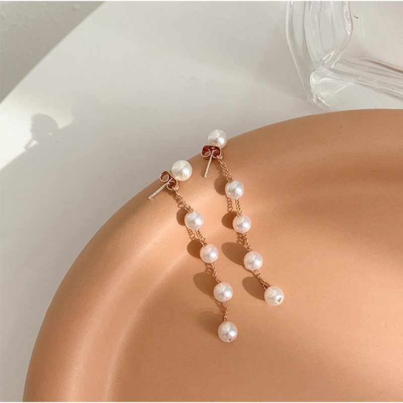 Ready Stock 🇲🇾 1123】Korean S925 Needle Long Pearl Earrings Two