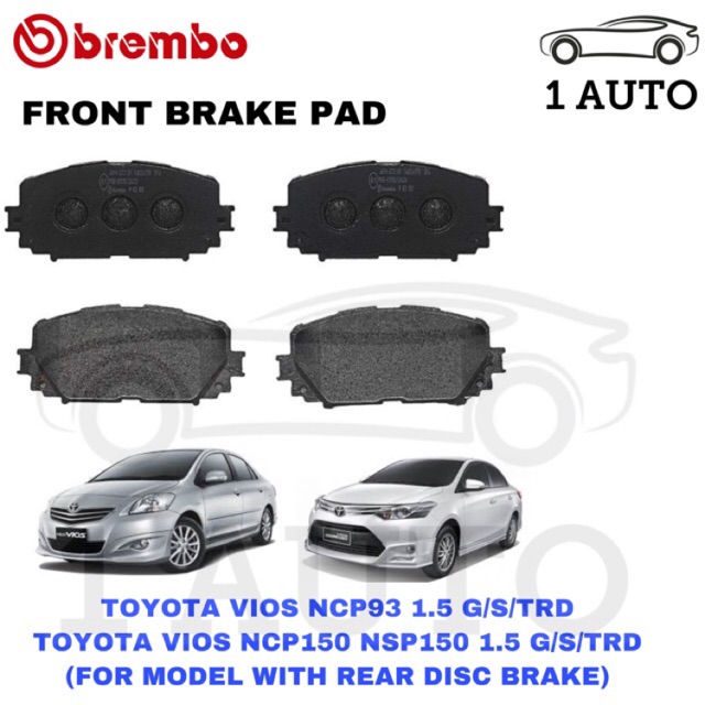GENUINE BREMBO FRONT BRAKE PAD for TOYOTA VIOS G/S SPEC (NCP93/NCP150