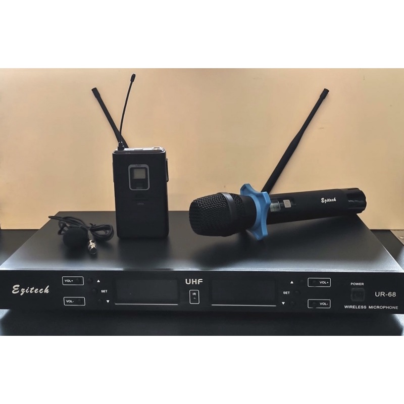 EZITECH UR68 UHF DUAL CHANNEL WIRELESS MIC (HANDHELD + CLIP MIC