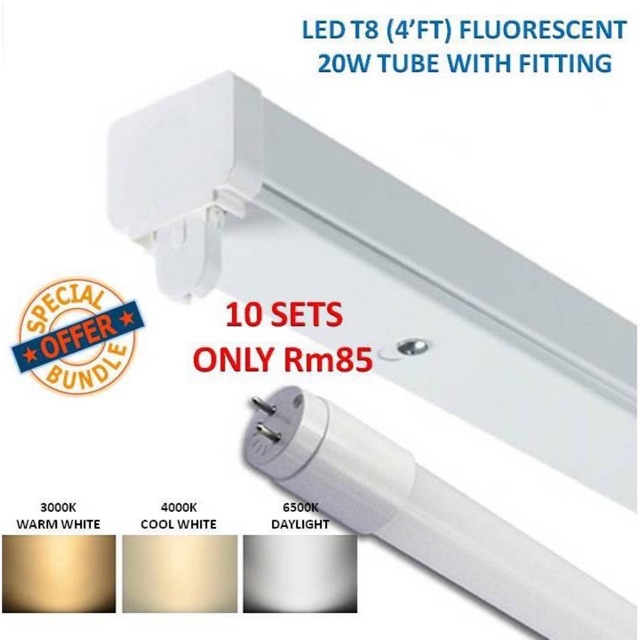 10sets 4FT 20W LED T8 Tube 6500K Daylight With Slim Fitting/Casing ...