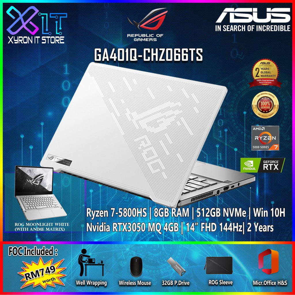 [NEW] Asus ROG Zephyrus G14 GA401Q-CHZ066TS (Ryzen 7-5800HS,8GB RAM,512GB  PCIe SSD,RTX3050 MQ 4GB,14