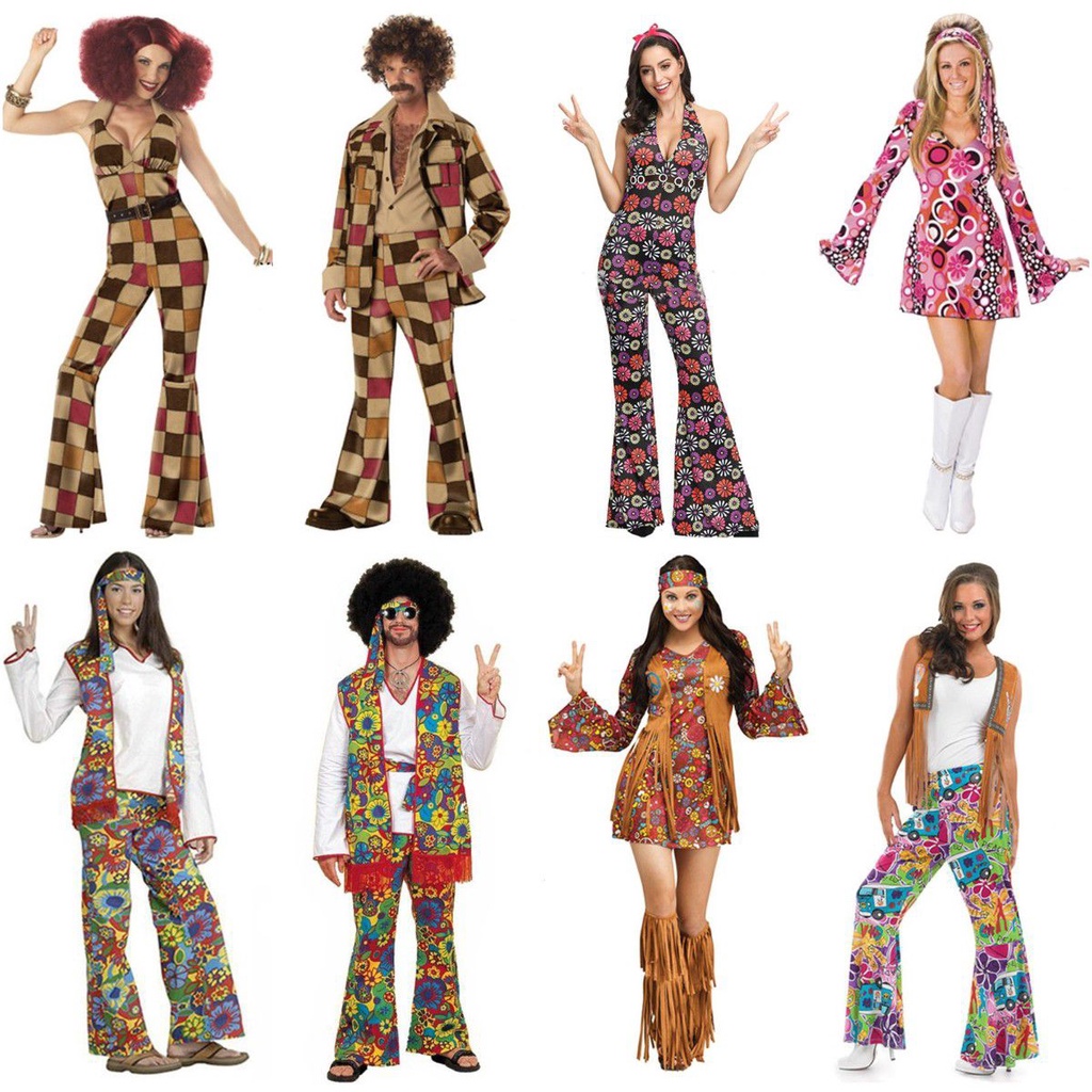 Retro 60s 70s Hippie Cosplay Carnival Halloween Costume for Men Women ...