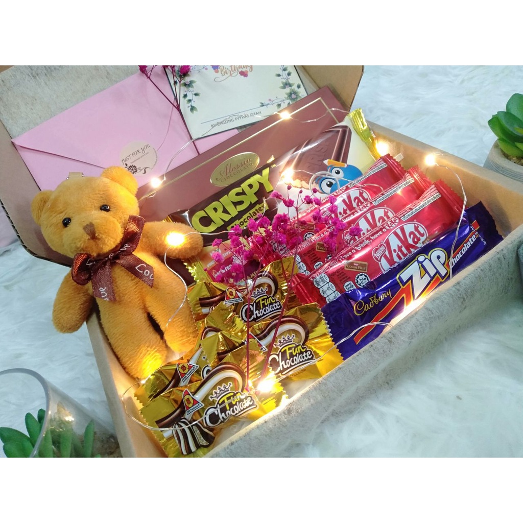 SURPRISE BOX GIFT HADIAH CHOCOLATE COKLAT WITH BEAR FAIRY LIGHT LED ...