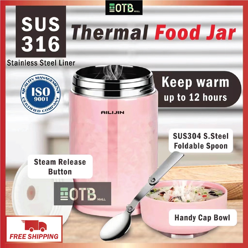 OTB 1.0L SUS316 Vacuum Food Jar Thermal Cooker Pot With Steam Release