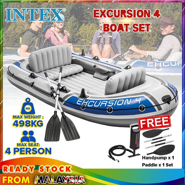 INTEX 68324 Excursion 4Boat Set Inflatable Boat 4Person Fishing Boat Raft  Boat Widened Kayak Air Kayak Angin Bot Mancing