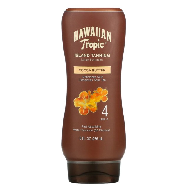 Hawaiian Tropic, Island Tanning, Lotion Sunscreen, Cocoa Butter, SPF 4, 8 fl oz (236 ml