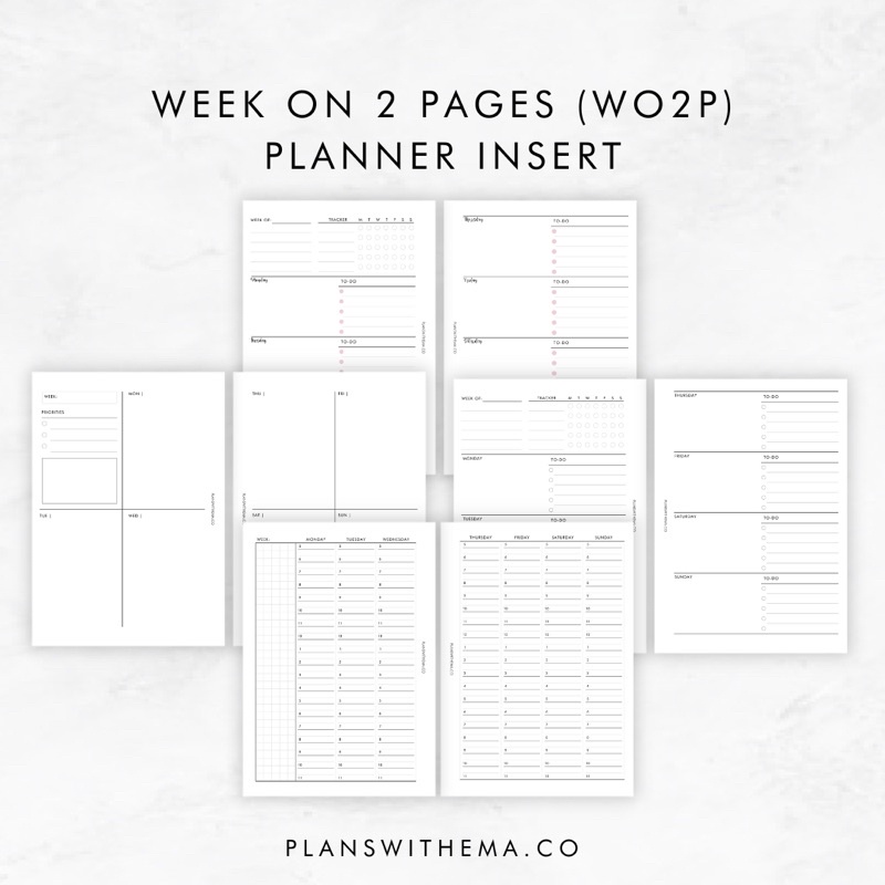 Undated Week On 2 Pages (WO2P) with Cover Weekly Planner Insert ...