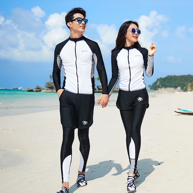 Couple's Swimsuit Set Women Men Swimwear Long Sleeve Rash Guard