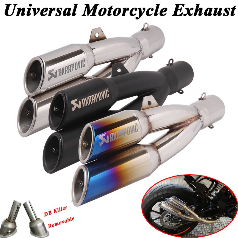 Universal 51mm Motorcycle Akrapovic Exhaust Modified Muffler DB Killer 2  Holes For Ninja 250 Ninja 400 Z900 GSXR600 MT03
