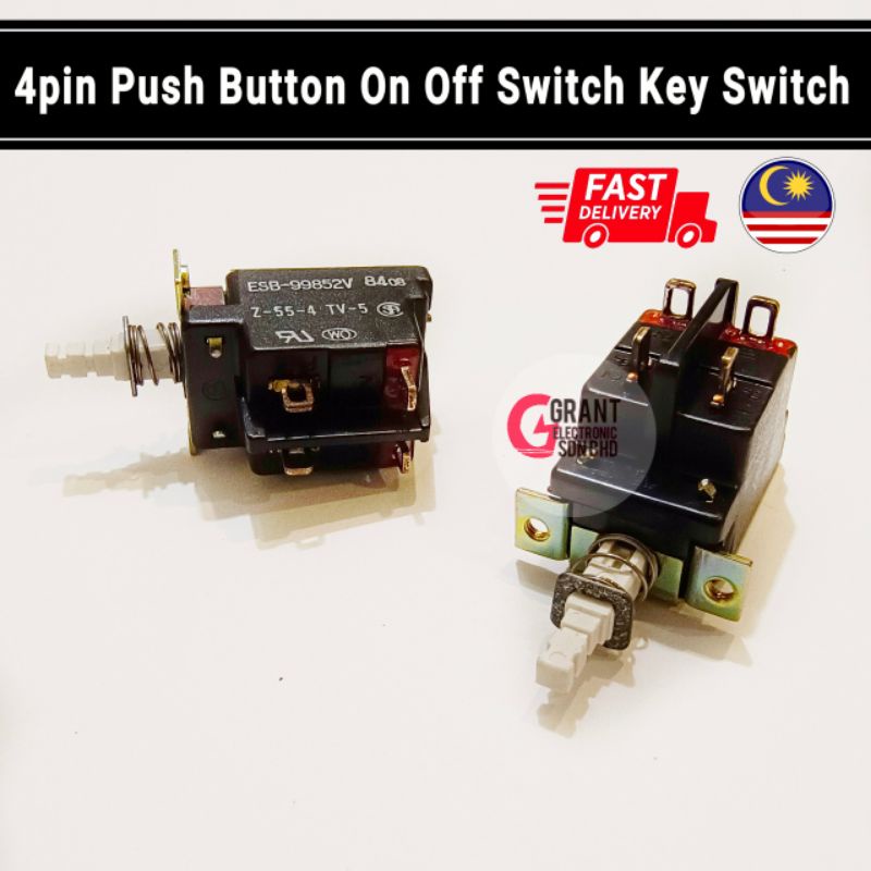 4pin Push Button On Off Switch Latching Power Switch ESB-99852V Z-55-4 ...