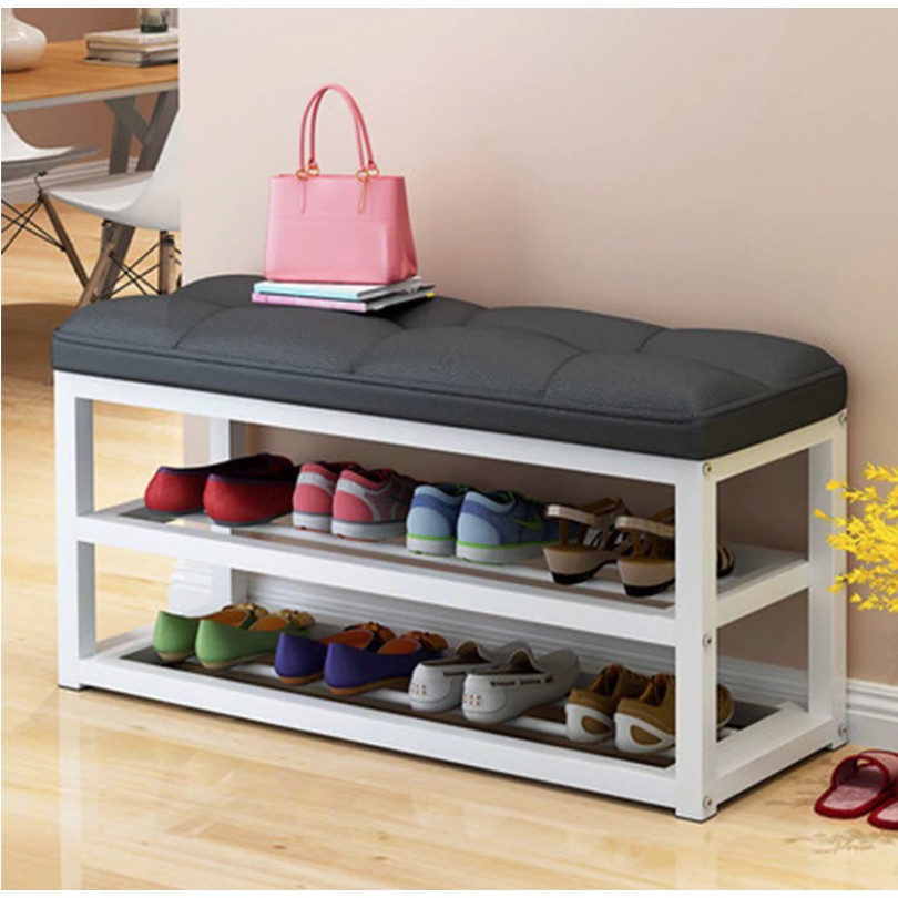 2 Tiers Cushioned Shoe Rack Shoe Shelf Sofa Rak Kasut (Dark Grey ...