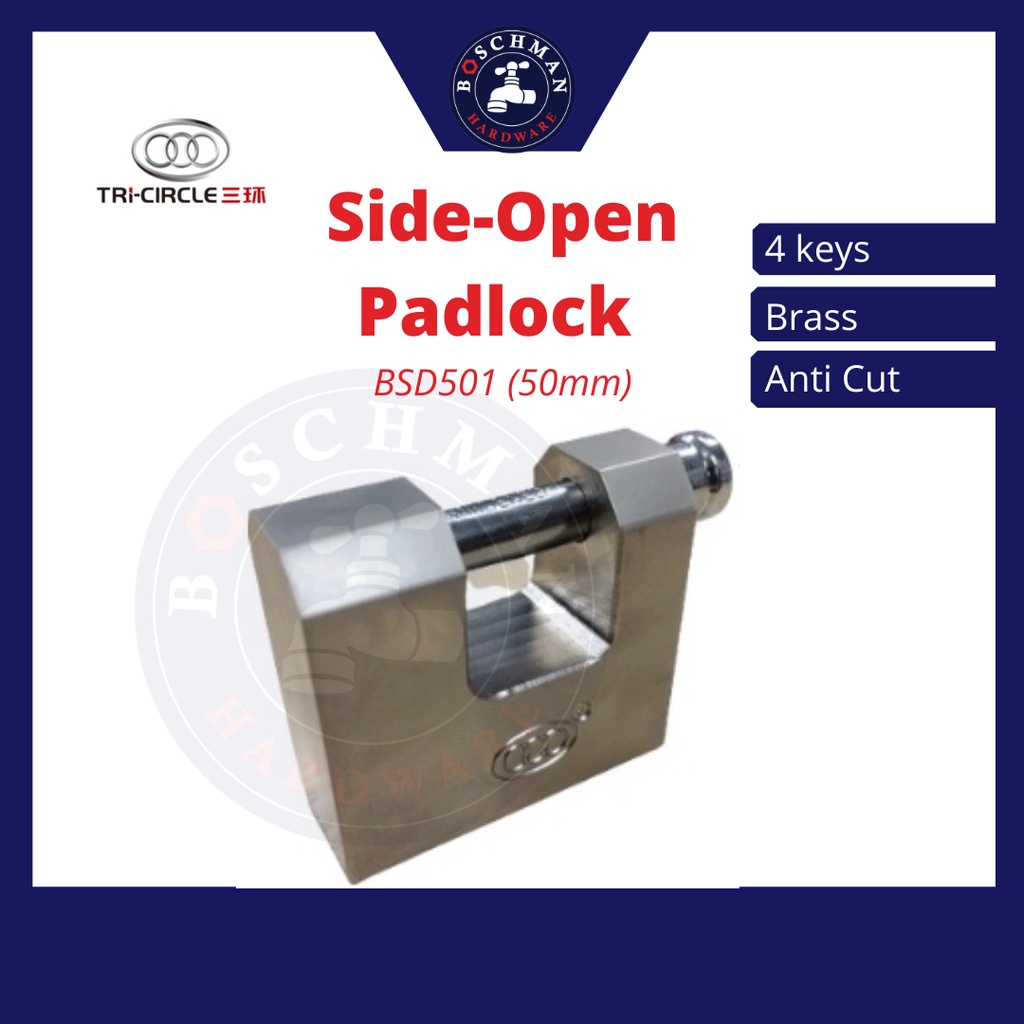Tri-Circle Anti Cut Anti Rust Brass Side-Open Padlock 4 key Heavy Duty ...