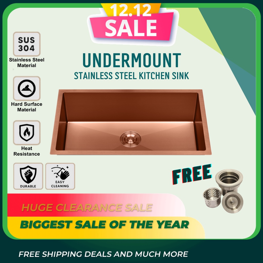 Stainless Steel Undermount Single Bowl Kitchen Sink Dapur Sinki Home ...