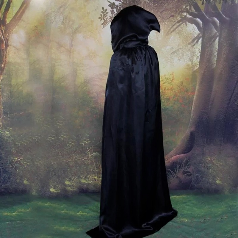 Gothic Adult Kid Black Long Hooded Cape Cloak Witch Grim Reaper Robe ...