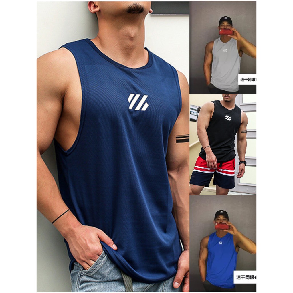 Men Singlets Sleeveless Quick Dry Elastic Tank Tops Sports Bodybuilding