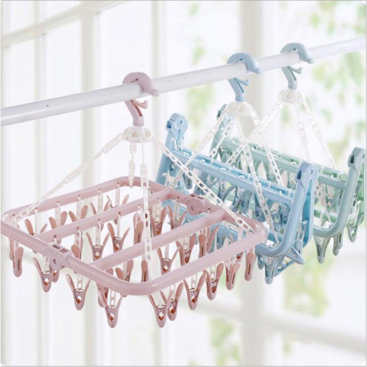 Underwear Drying Rack Clothes Hanger Laundry Clips Socks 32 peg