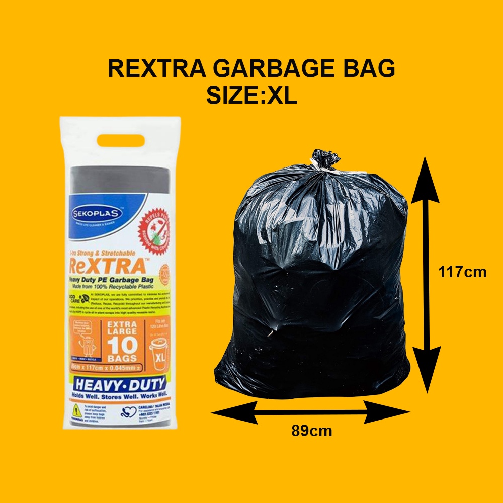 SEKOPLAS Heavy-Duty ReXTRA HDPE Garbage Bags XL (10pcs)