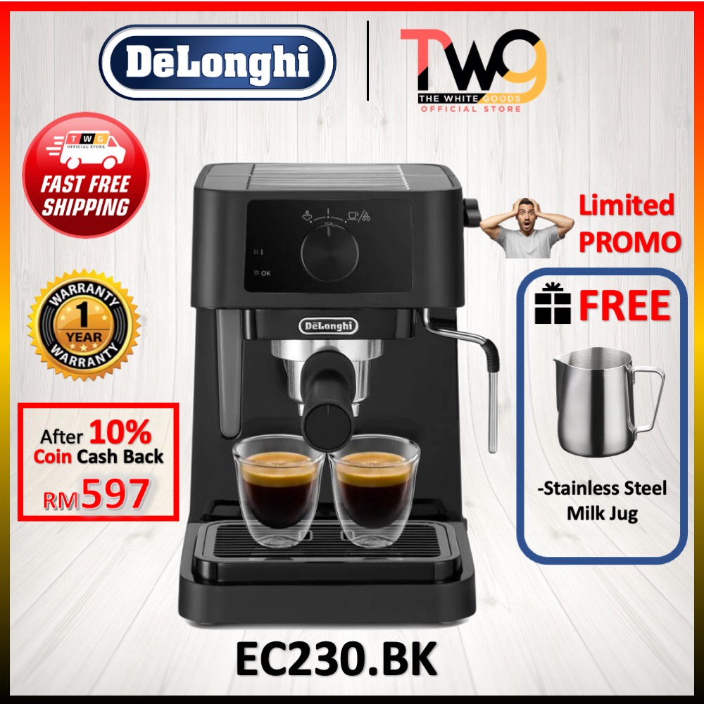 DELONGHI Stilosa EC230.BK Manual Espresso Maker with Milk Frother