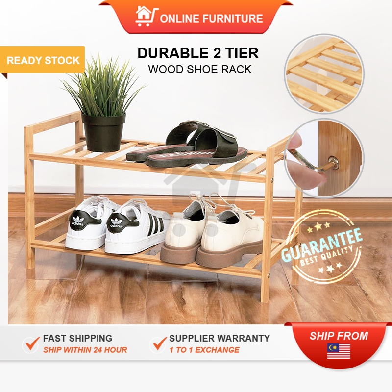 𝗥𝗘𝗔𝗗𝗬 𝗦𝗧𝗢𝗖𝗞 : 2 Tier Bamboo Wooden Shoe Rack For Entryway Multifunction ...