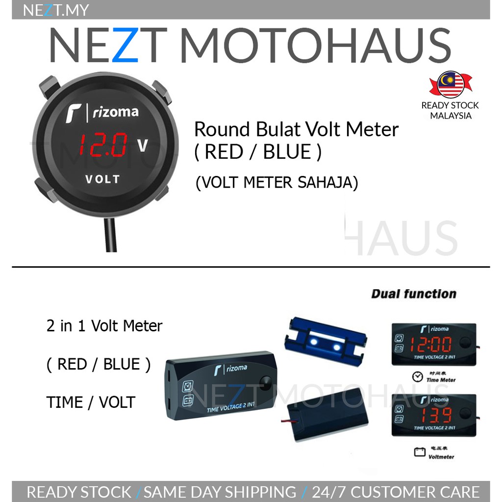 Volt Meter Round Bulat / 2in1 Volt+Time / 3in1 Y15 RS150 RFS VF3 R25 ...