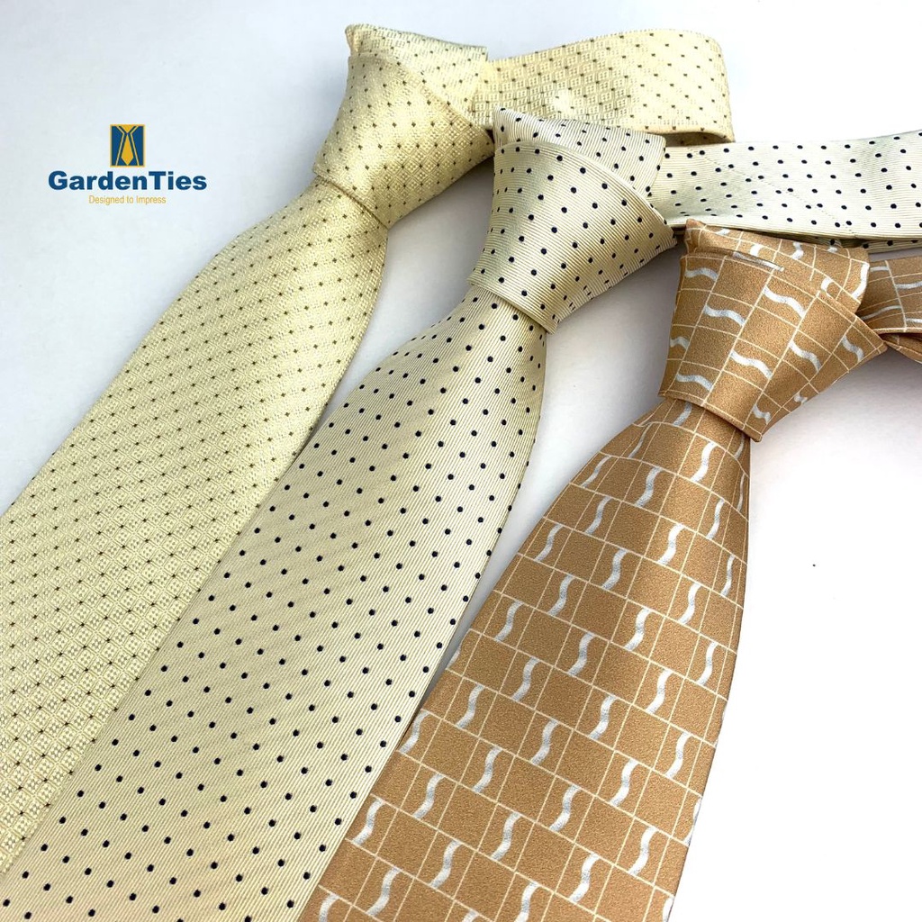 PROMO!! Cream Tie, Polka Dot Tie, Light yellow Tie, Golden Brown Tie