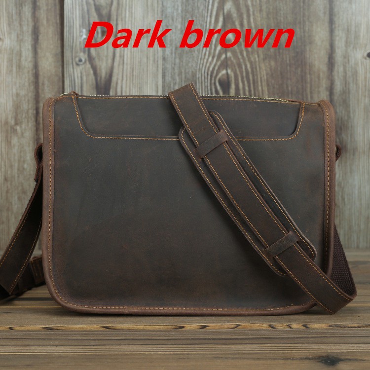 Luxury Crazy Horse Leather Men Messenger Bag Vintage Genuine Leather