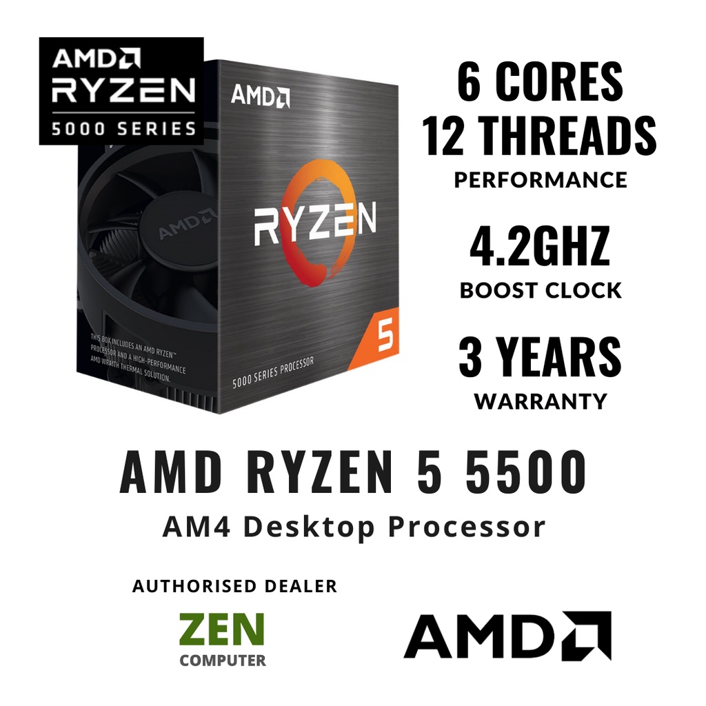 # AMD™️ Ryzen 5 5500 (6 Cores / 12 Threads) AM4 Desktop Processor #