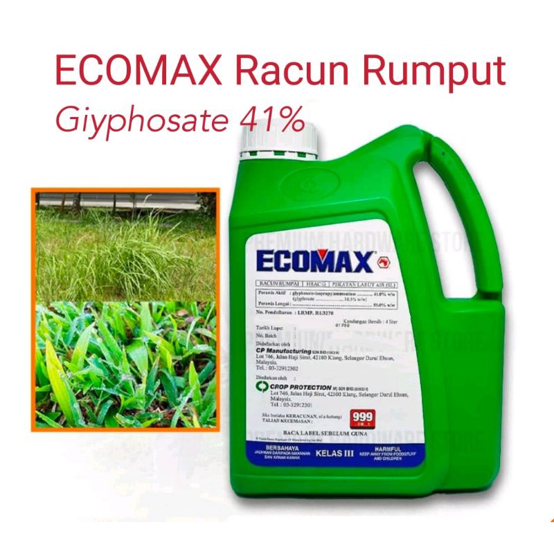 Racun rumput dan lalang ECOMAX 4 Liter Glyphosate 41% racun rumput ...