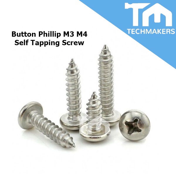 M3 M4 Button/Pan Head Self Tapping Screw 304 Stainless Steel 5~70mm Phillips Screw Cross-Recessed TechMakers
