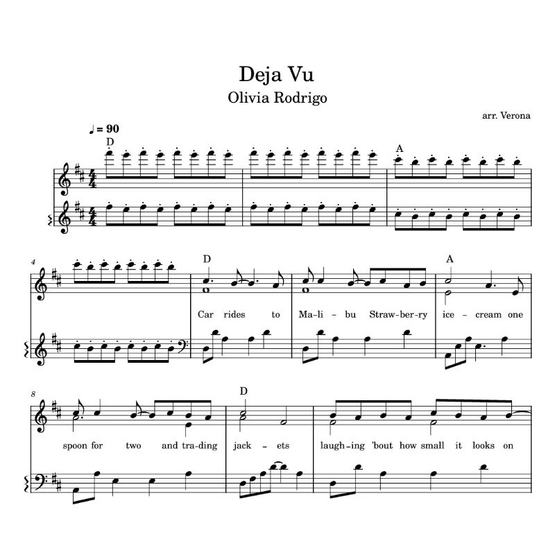 Piano Sheet Deja Vu Olivia Rodrigo Shopee Malaysia