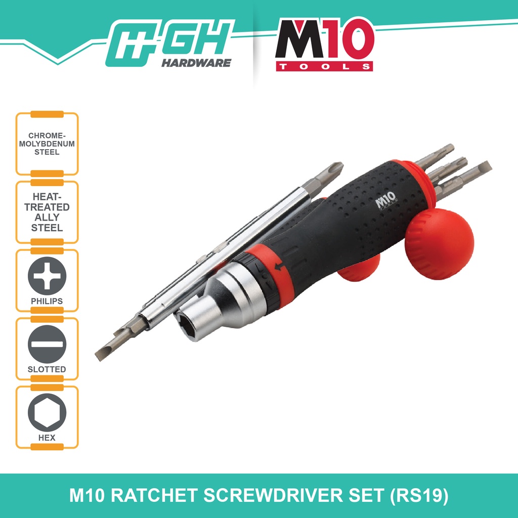 [ GH HARDWARE ] M10 Ratchet Screwdriver Set (O.L - 237mm) RS19 | Shopee ...