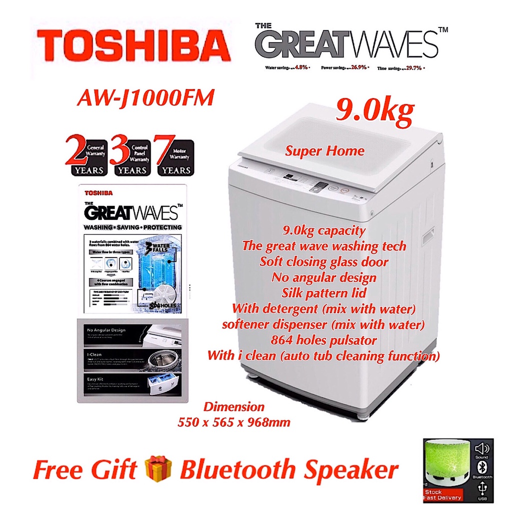 Toshiba Washing Machine AWJ1000FM 9kg Fully Auto Washing Machine with