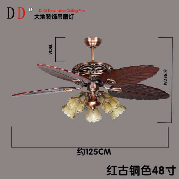 fan Hanging fan lamp continental antique leaves solid wood leaflets