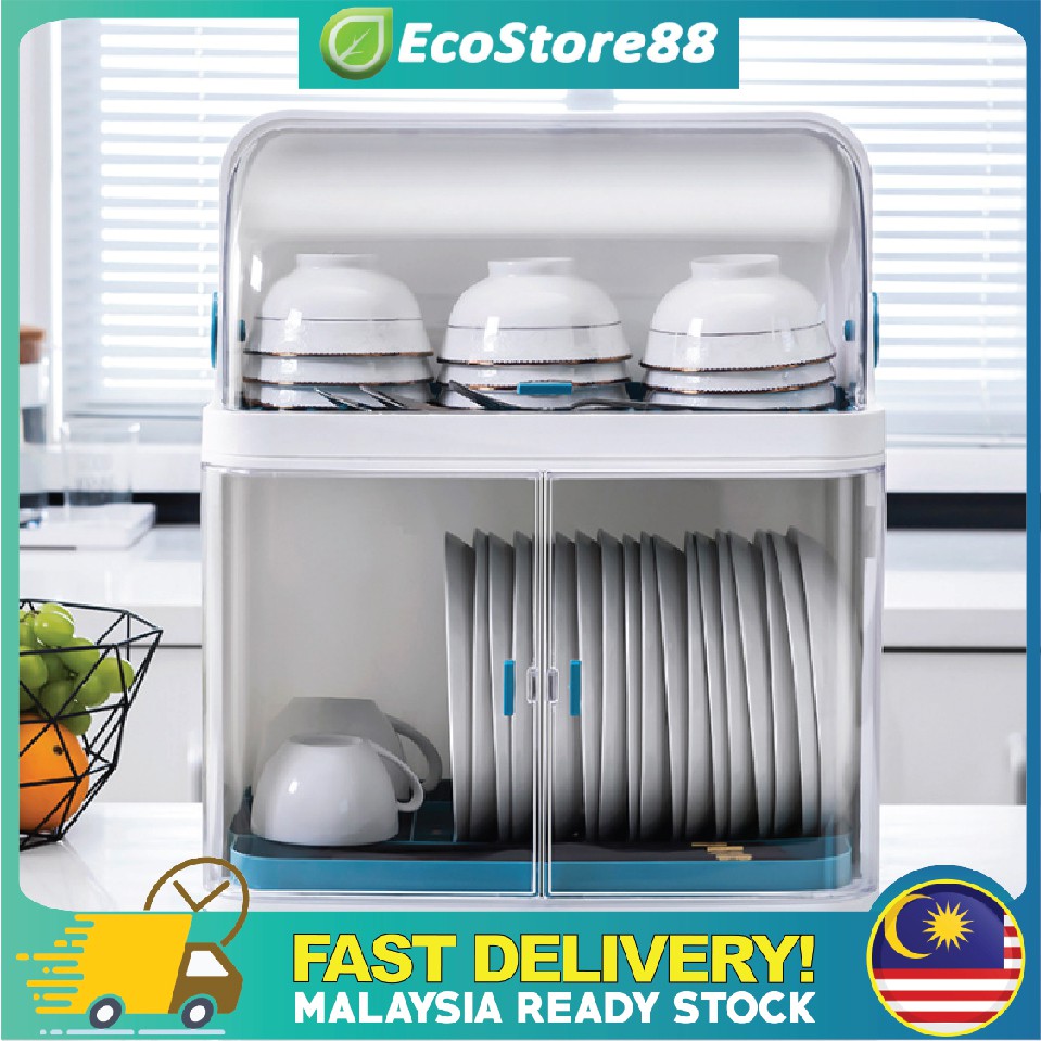 2Tier Dish Rack Drainer (BLUE) with Cover Double Dish Rack with Lid for ...