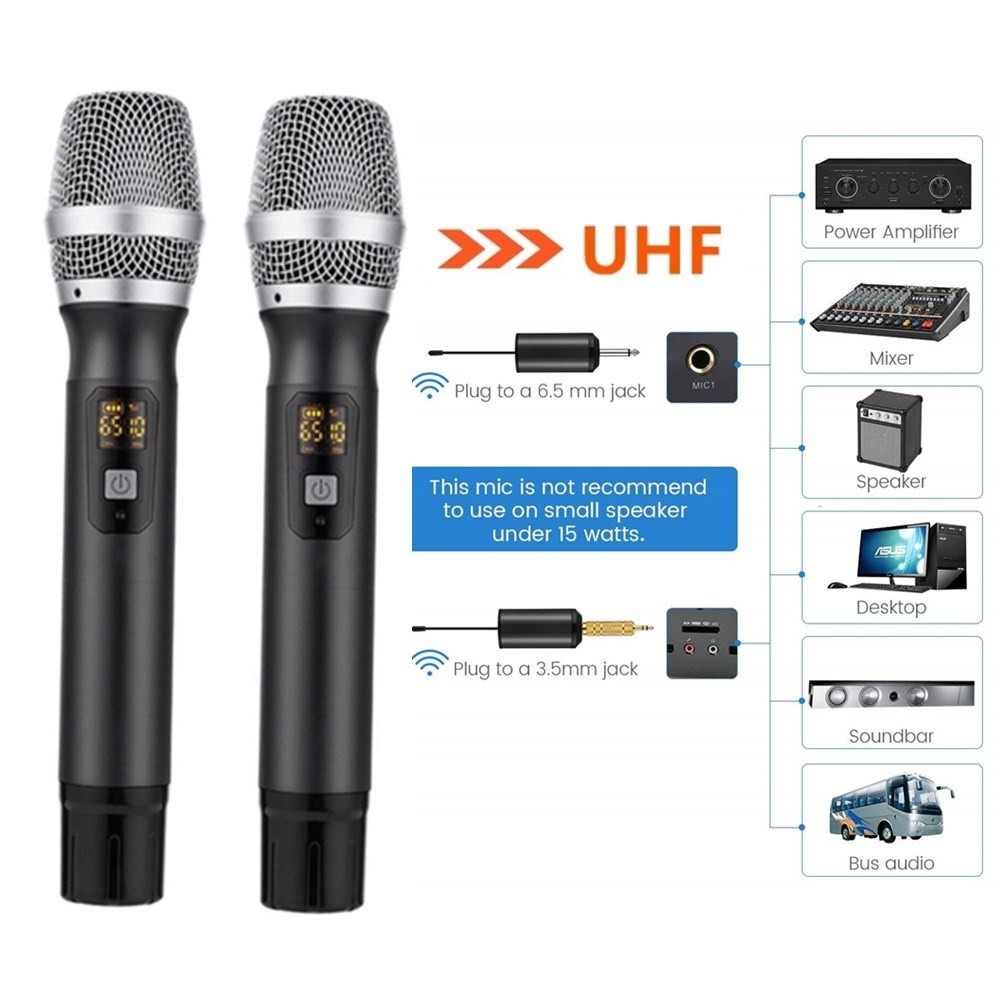 UHF Wireless Microphone system Dual Mic with Receiver 1 4