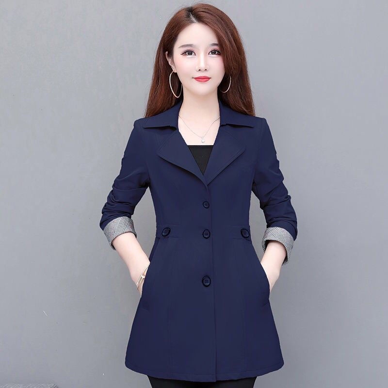 Windbreaker women's spring and autumn coat lapel long-sleeved button ...