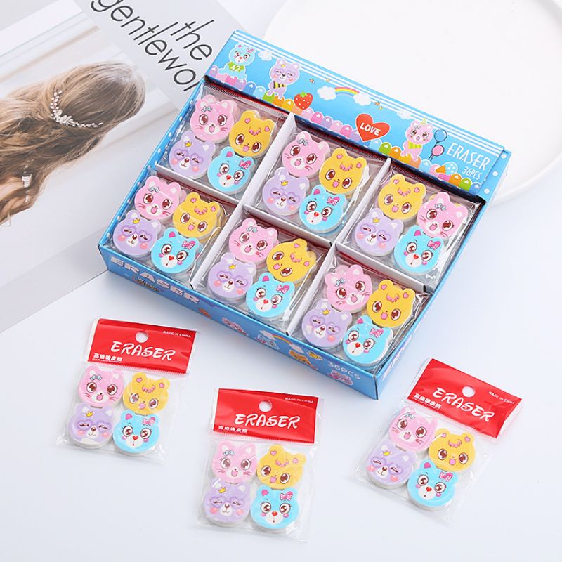 4pcs/pack Cute Kitten Eraser Cat Eraser Pemadam Kucing Stationery ...