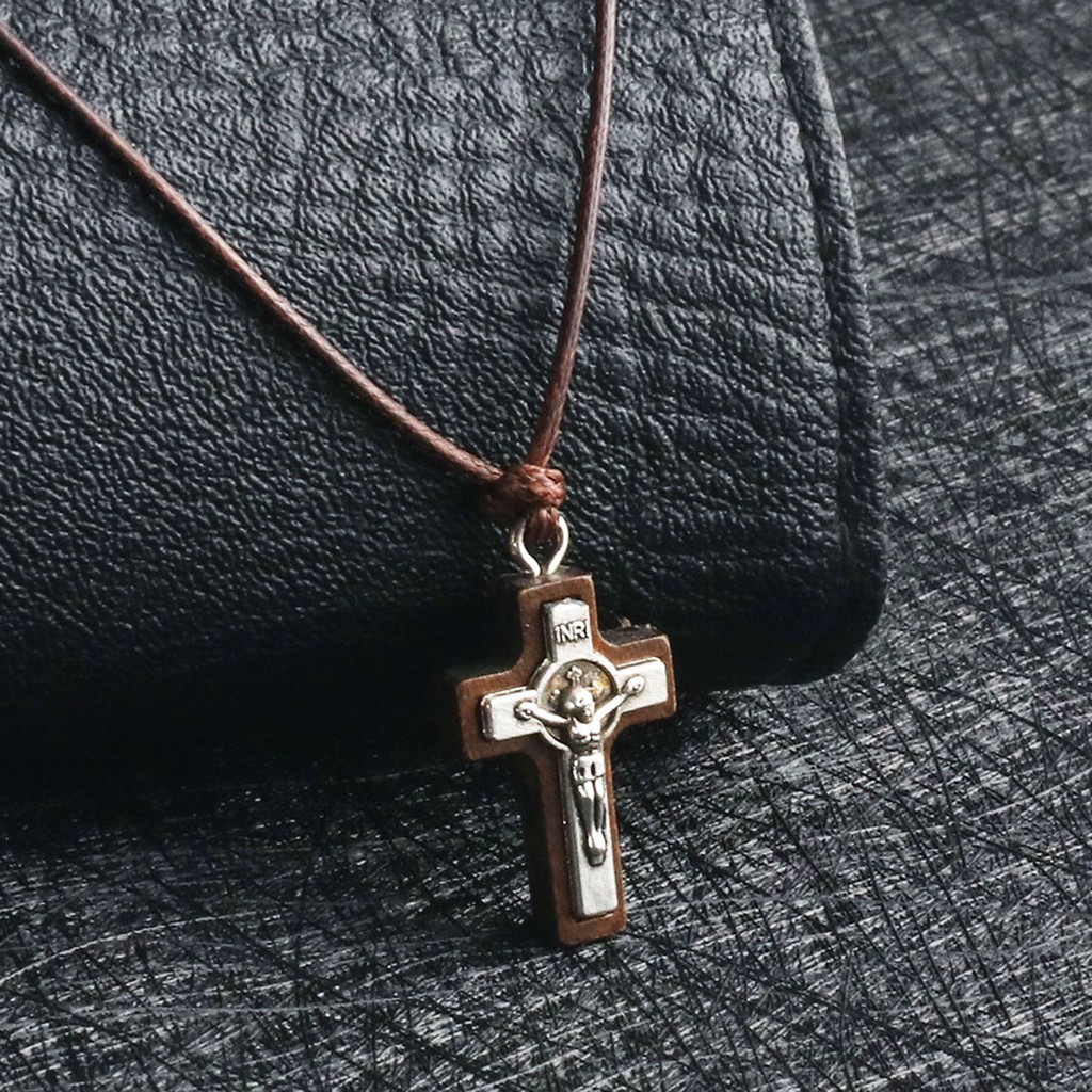 Mini INRI Crucifix Jesus Religious Catholic Wood Cross Pendant Necklace ...