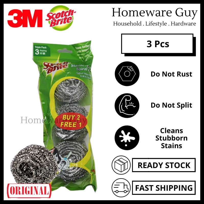 (3M Scotch Brite) Stainless Steel Metallic Spiral Ball Rust Resistant