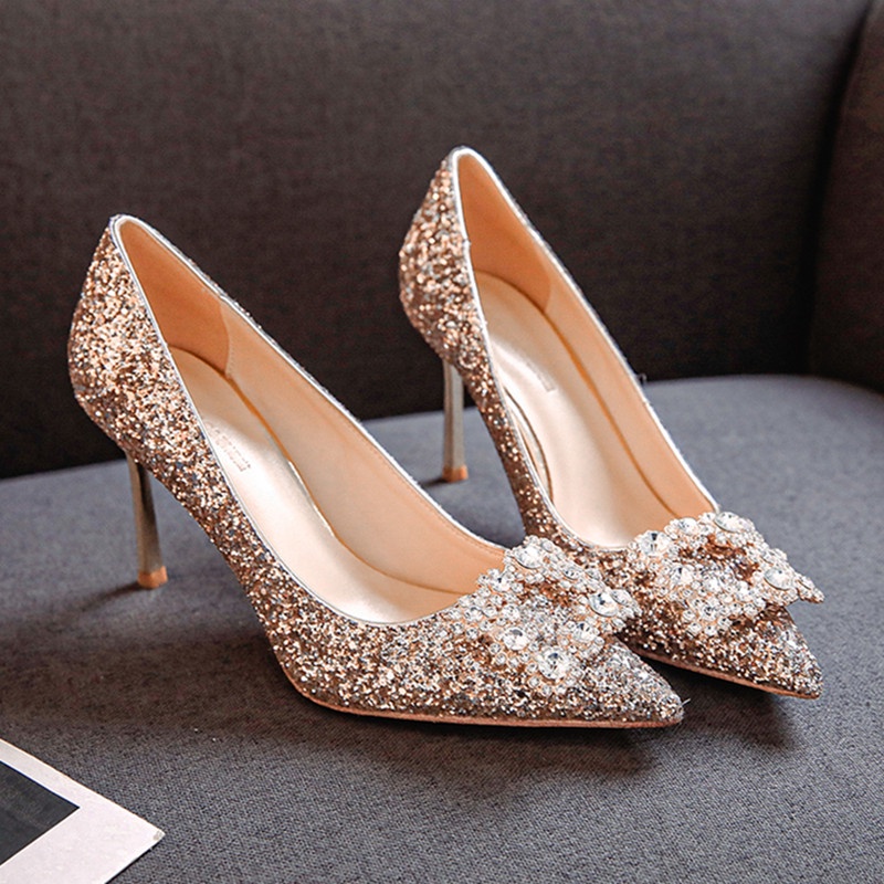 Gold store rhinestone shoes