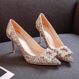 Gold cheap rhinestone shoes