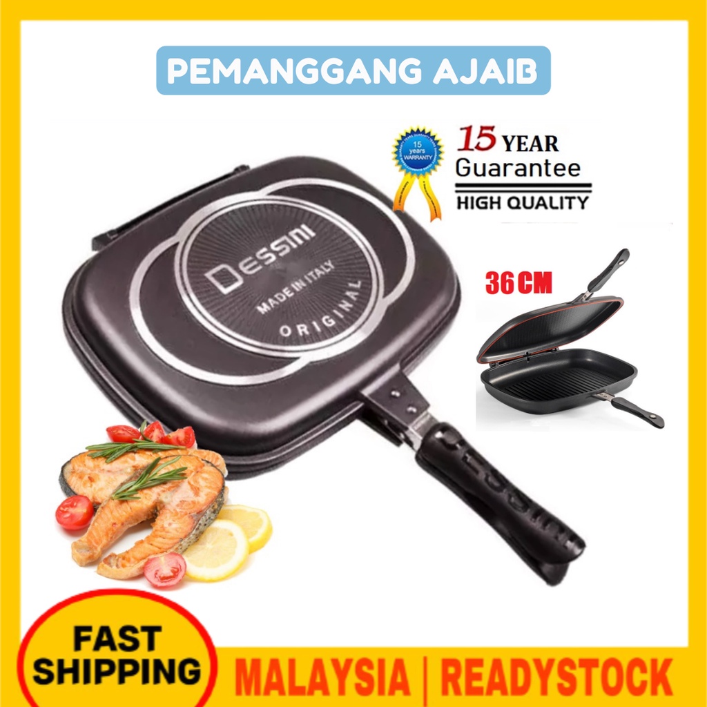 High Quality 36CM Double Sided Foldable Grill Frying Pan BBQ Kuali Panggang  Besar Periuk Pemanggang bbq Pemanggang ajaib